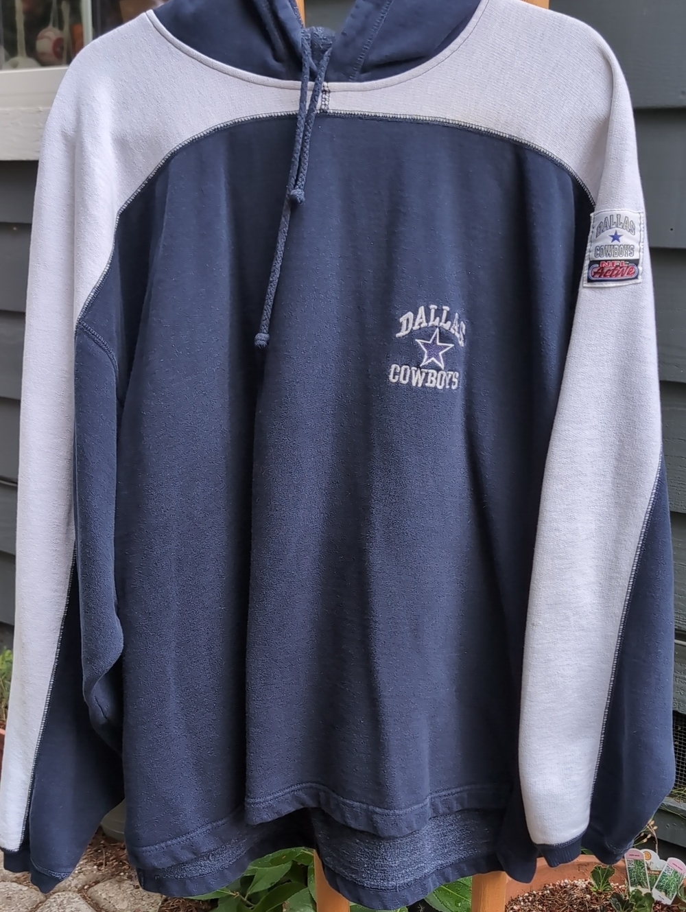 NFL Vintage Dallas Cowboys Navy and Gray Pullover Hoodie Embroidered Patchwork